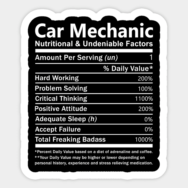 Car Mechanic T Shirt - Nutritional and Undeniable Factors Gift Item Tee Sticker by Ryalgi